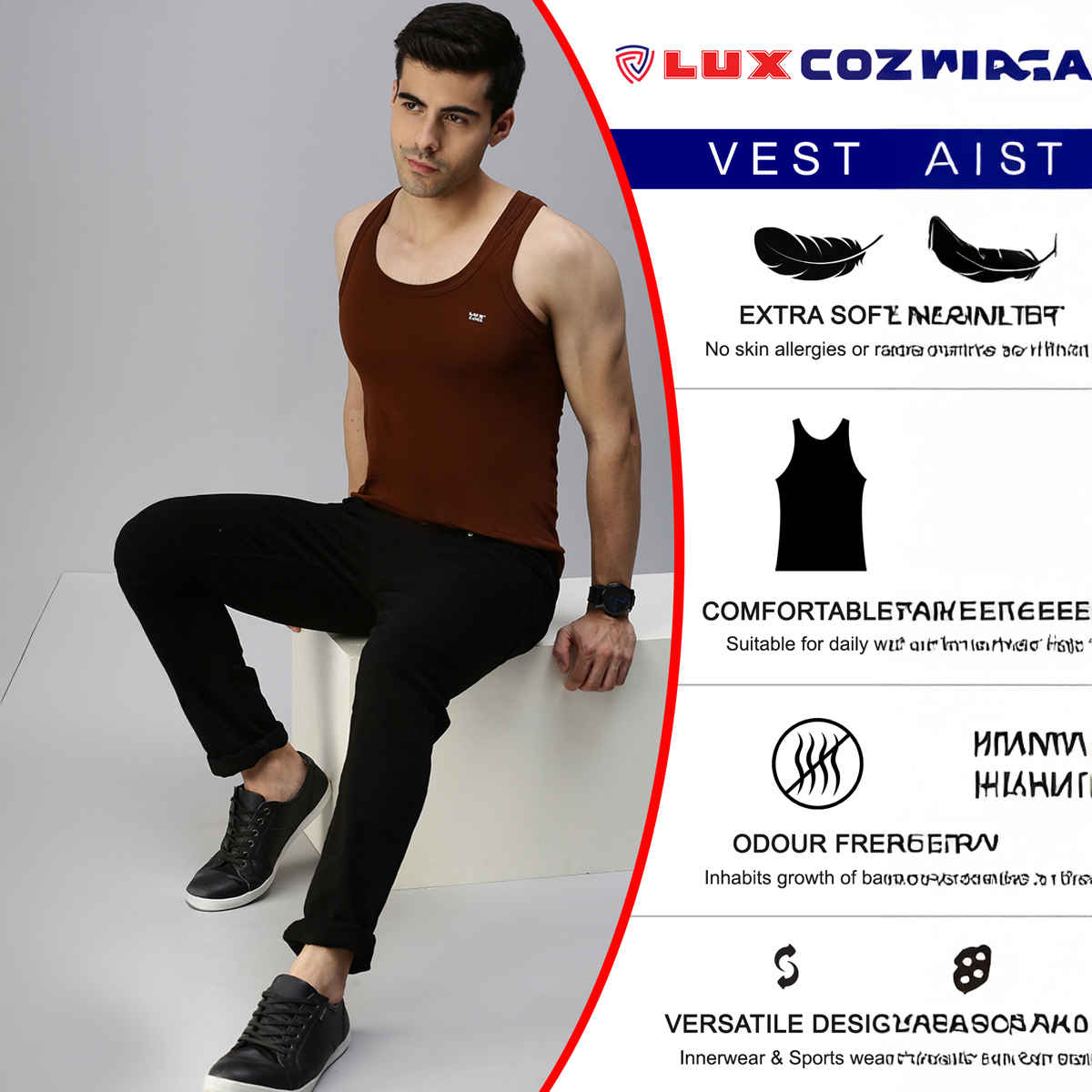 Lux Cozi Men's Colour Cotton Vest | Assorted | 90