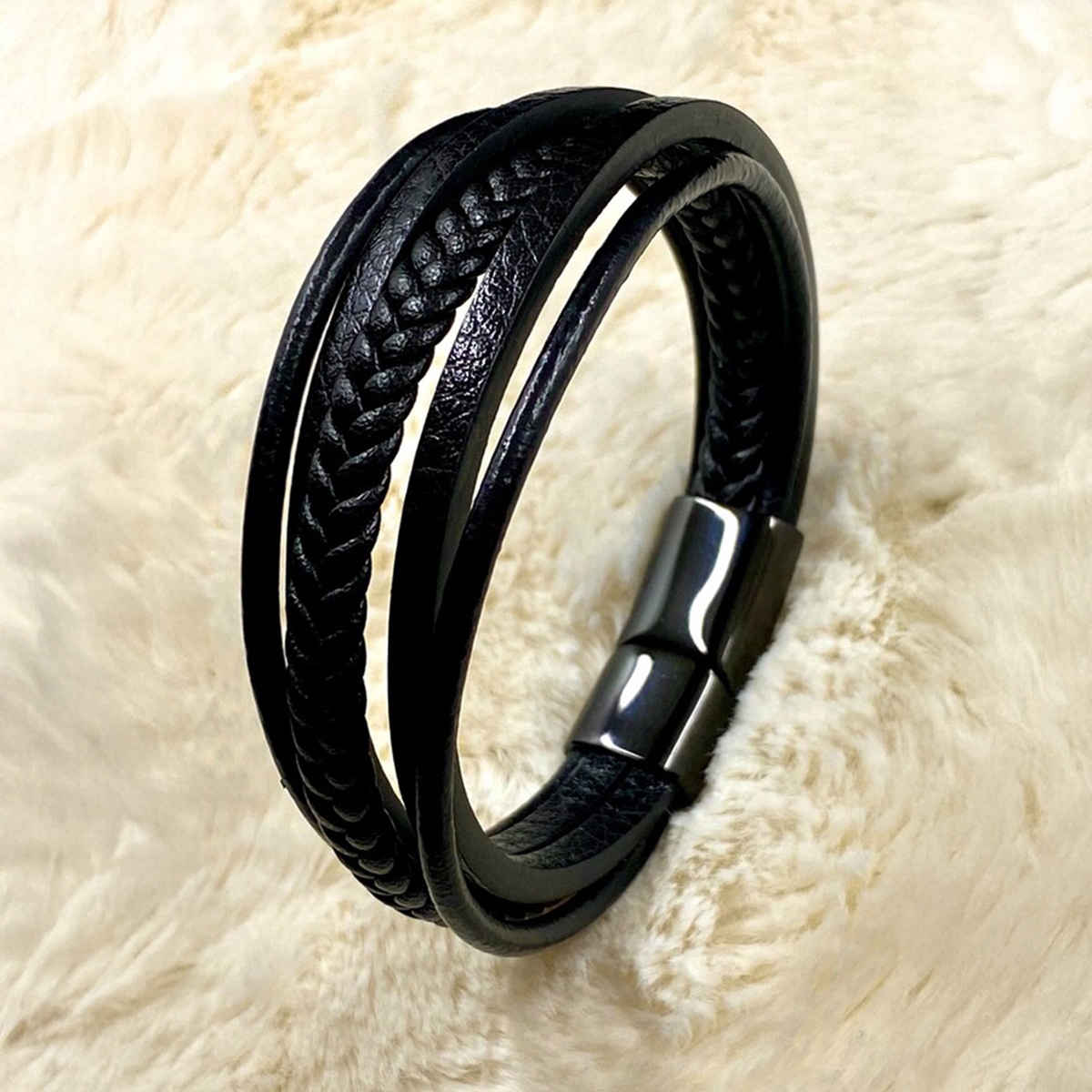 YouBella Bracelets for Men and Boys Black Leather Bracelet (YBBN - 92148)