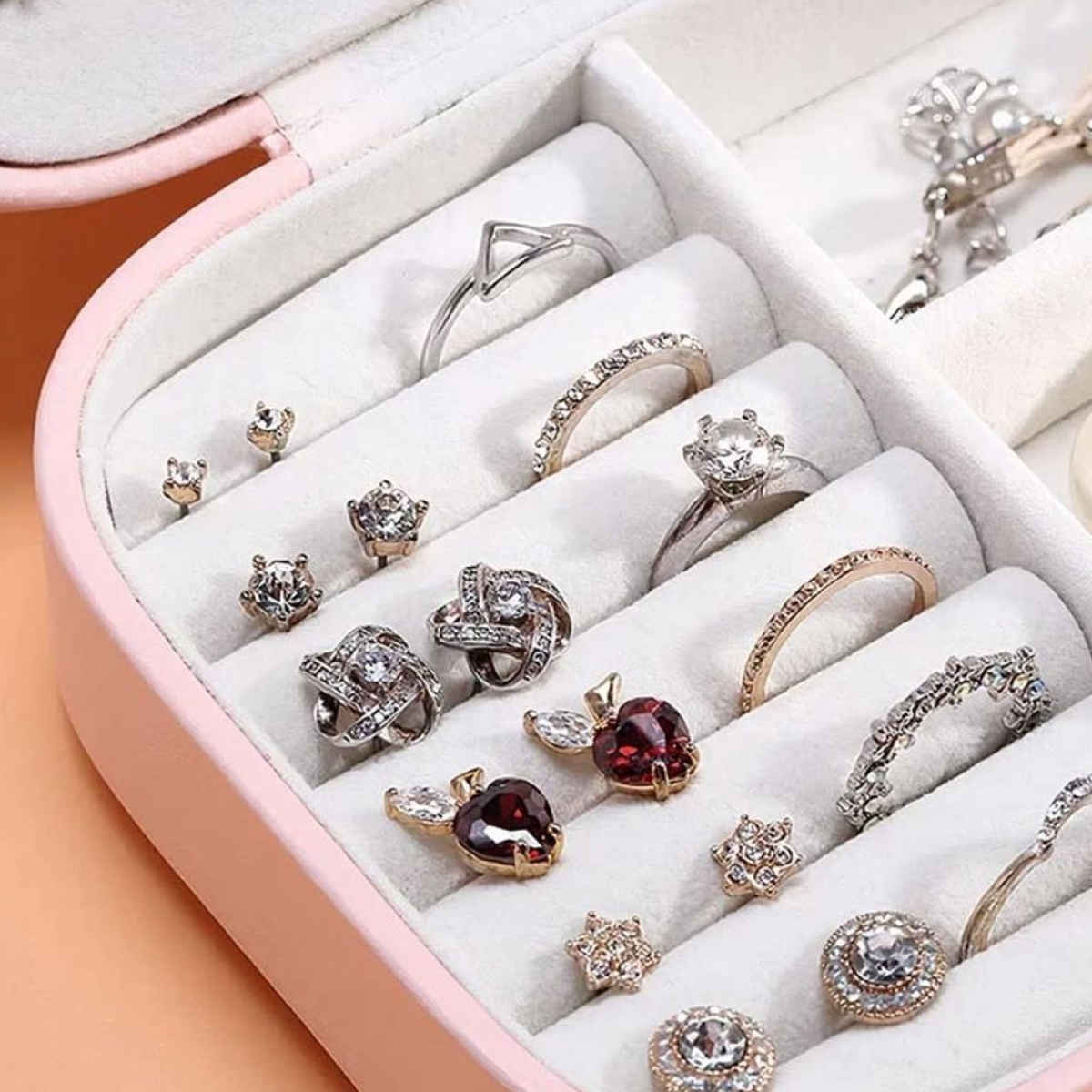 YouBella Jewellery Organiser PU Leather Zipper Portable Storage Box Case (Style 2) - Pink