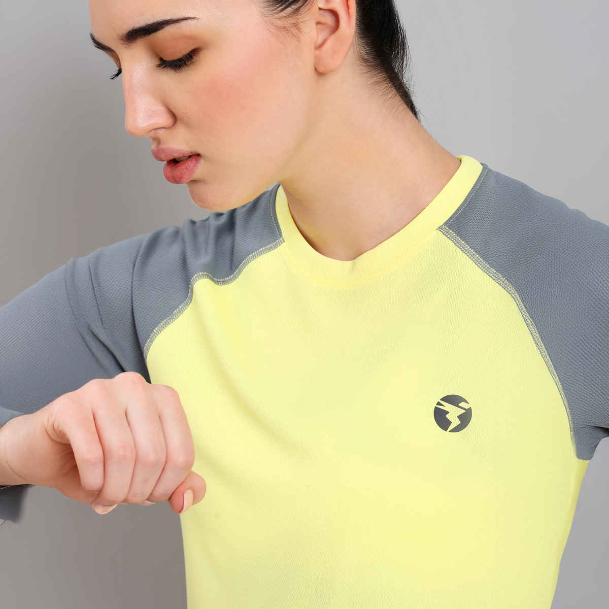 Technosport Women Colorblock Slim Fit Round Neck Sports T-shirt with Technocool - Wax Yellow XXL