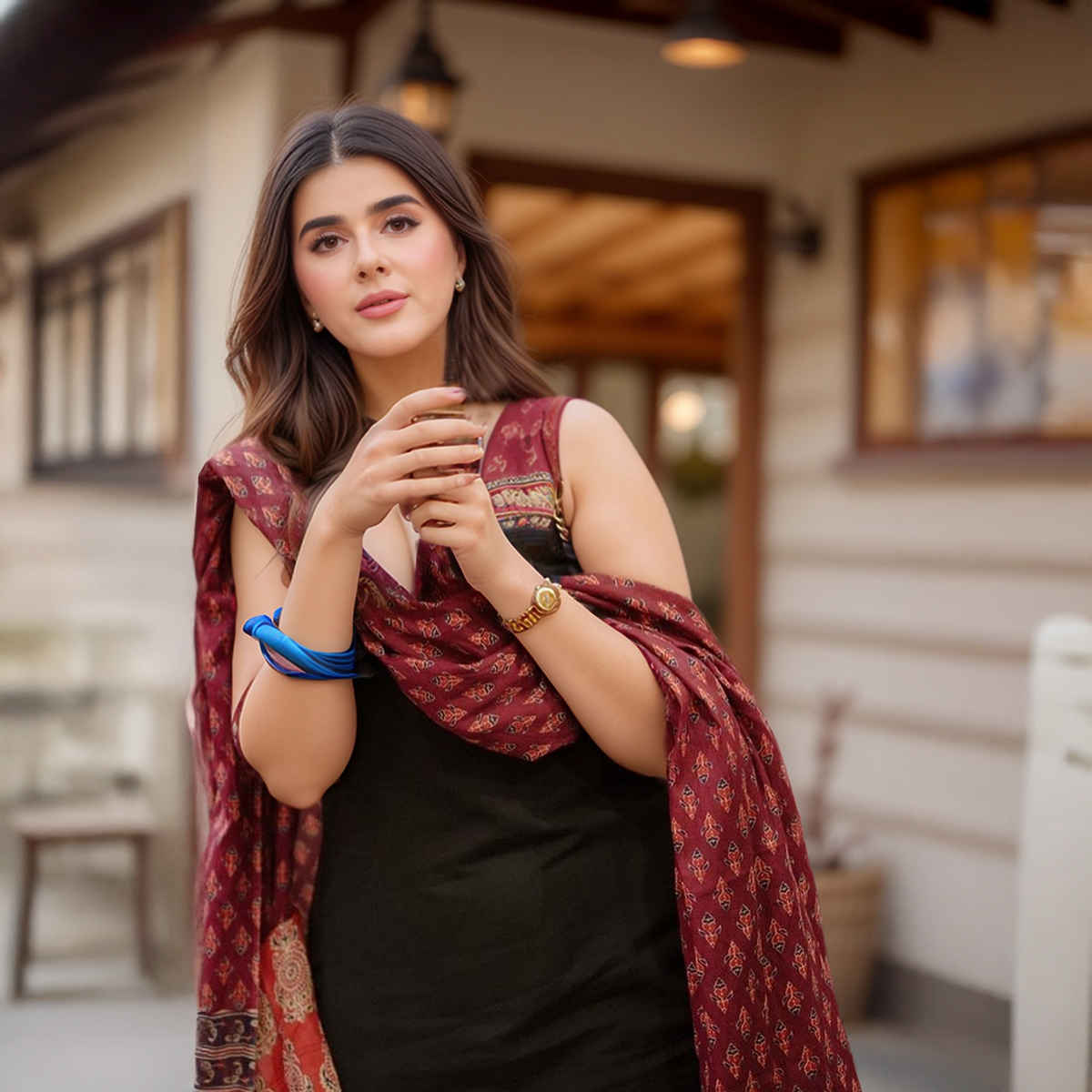 GoSriKi Women's Viscose Rayon Anarkali Solid Kurta with Pant & Dupatta | UMIKA | Black - M