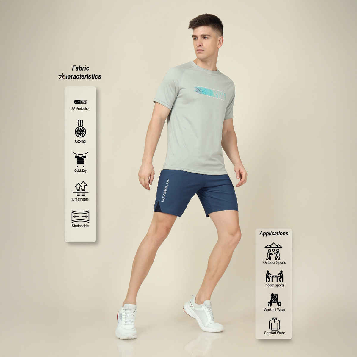 Technosport Men Poly Solid Slim Fit Sports Shorts with ELASTO LITE | Light Navy | L