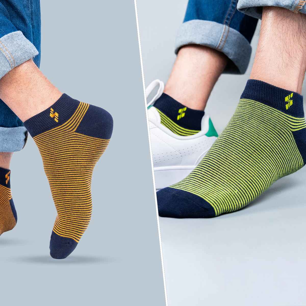 Supersox Men's Striped Combed Cotton Ankle Socks | Multicolour - Free Size