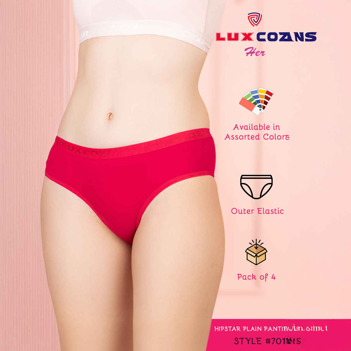 Lux Cozi Her Pure Cotton Hipster Panty | Multicolor | Size-95 | Pack Of 4