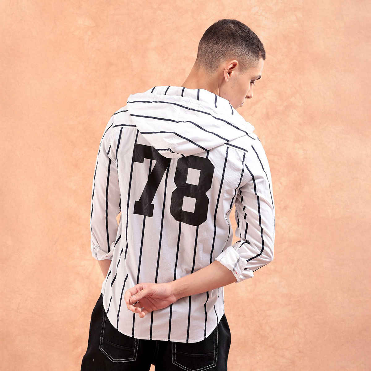 The Indian Garage Co Men's Slim Fit Vertical Striped Casual Shirt | White - XL