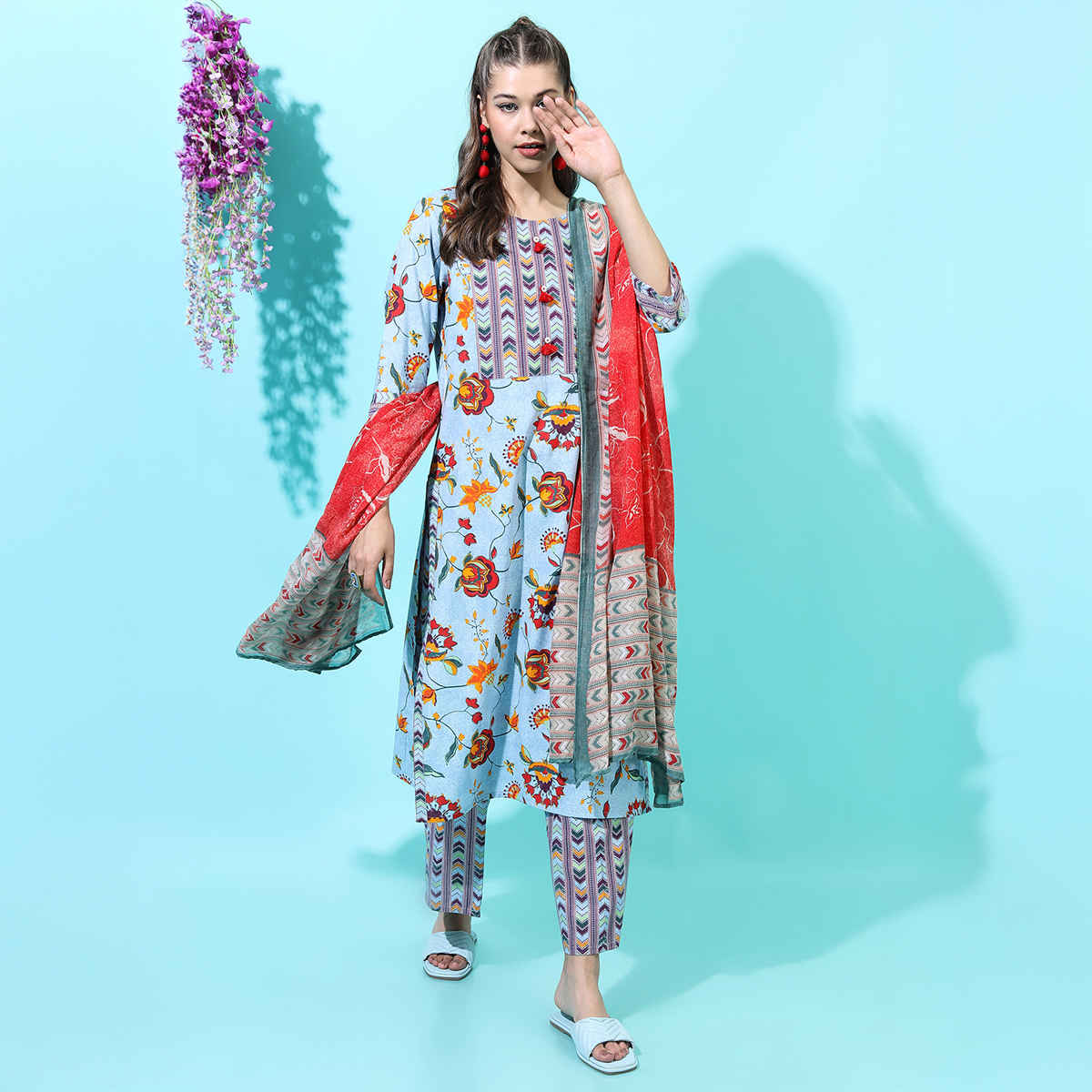 Vishdhd Buy Vishudh Women's Floral Pure Cotton Kurta With Trouser & Dupatta ...