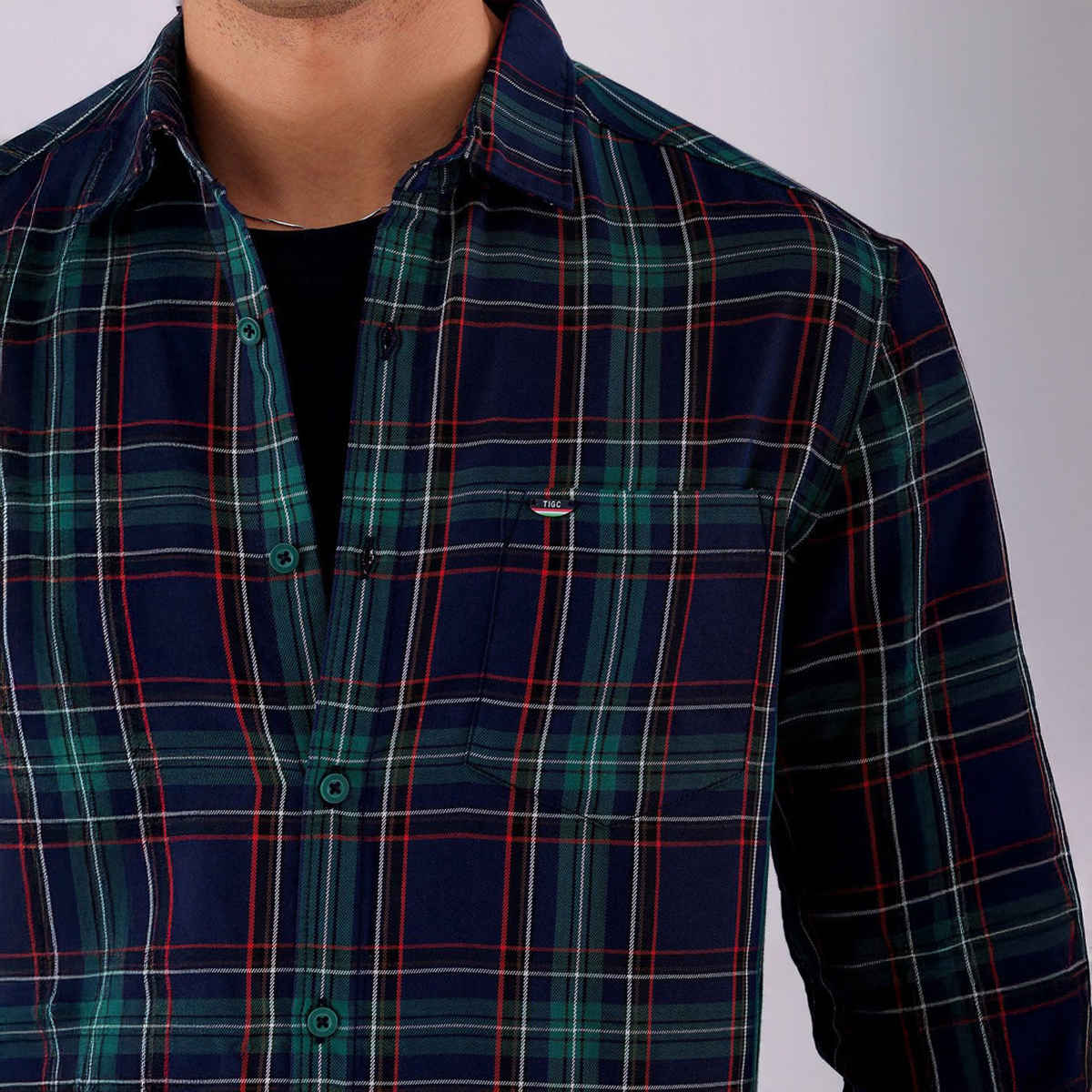 The Indian Garage Co Men's Slim Fit Checked Casual | Green | L