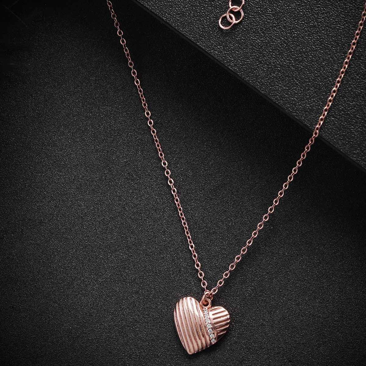 Carlton London 18kt Rose Gold Plated with CZ Heart Pendant with Chain | B772601N-1