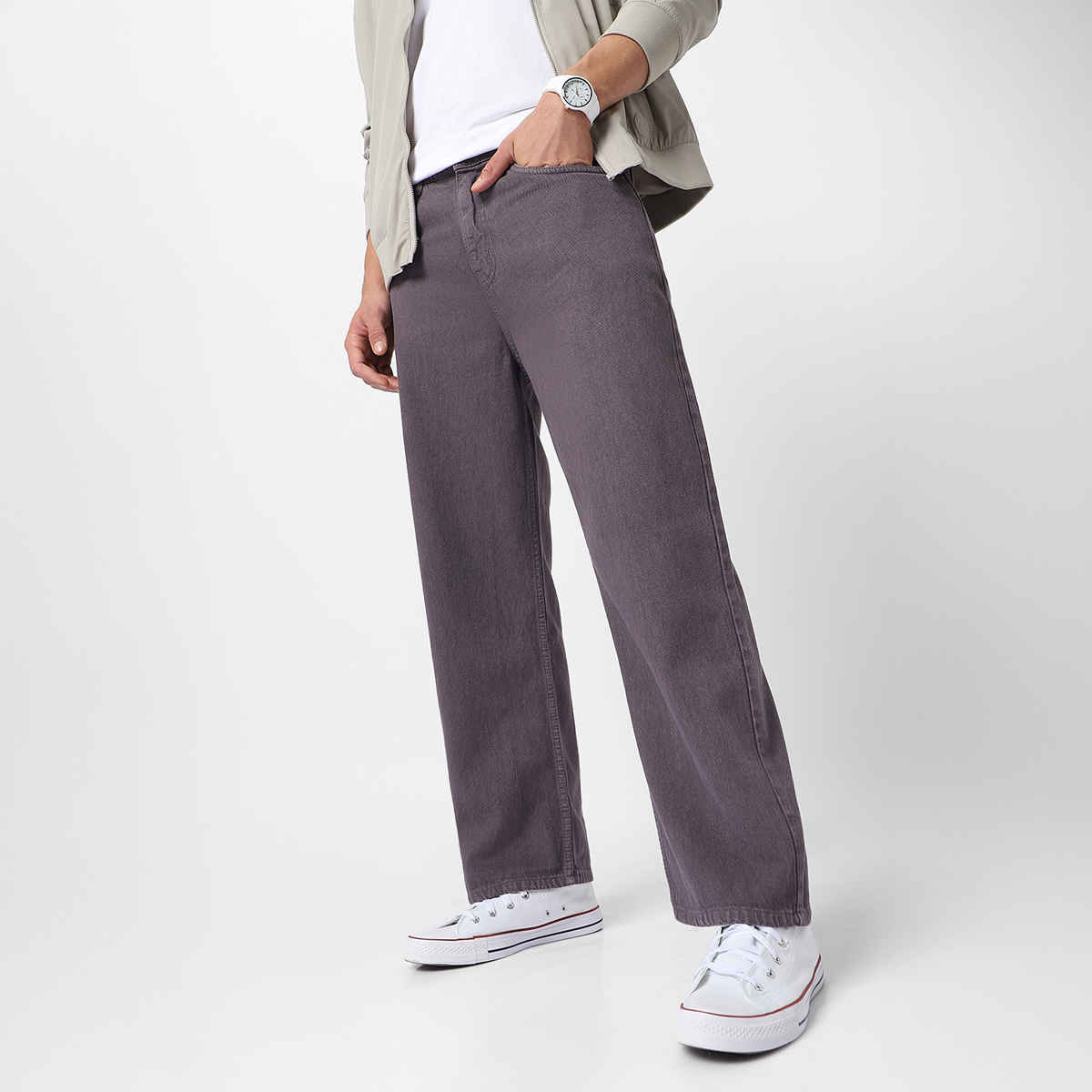 Urbano Fashion Men's Purple Loose Baggy Fit Washed Jeans Non-Stretchable-36