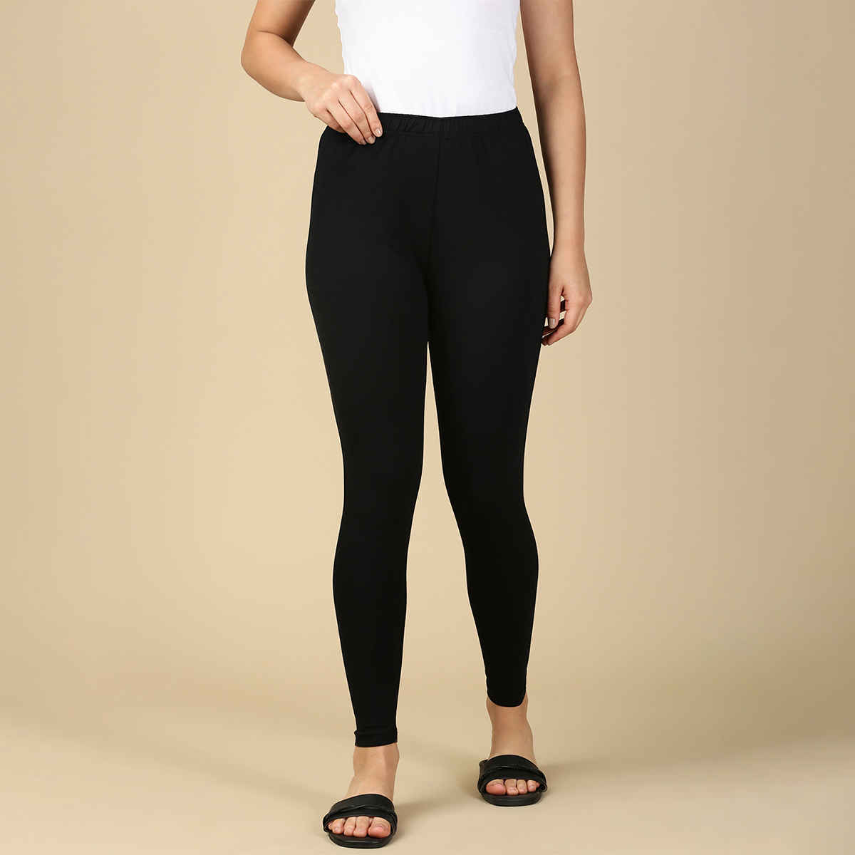 PYNK By Lux Cozi Flexi-Fit 360 Stretch Ankle Length Premium Cotton Leggings | Black|Free Size
