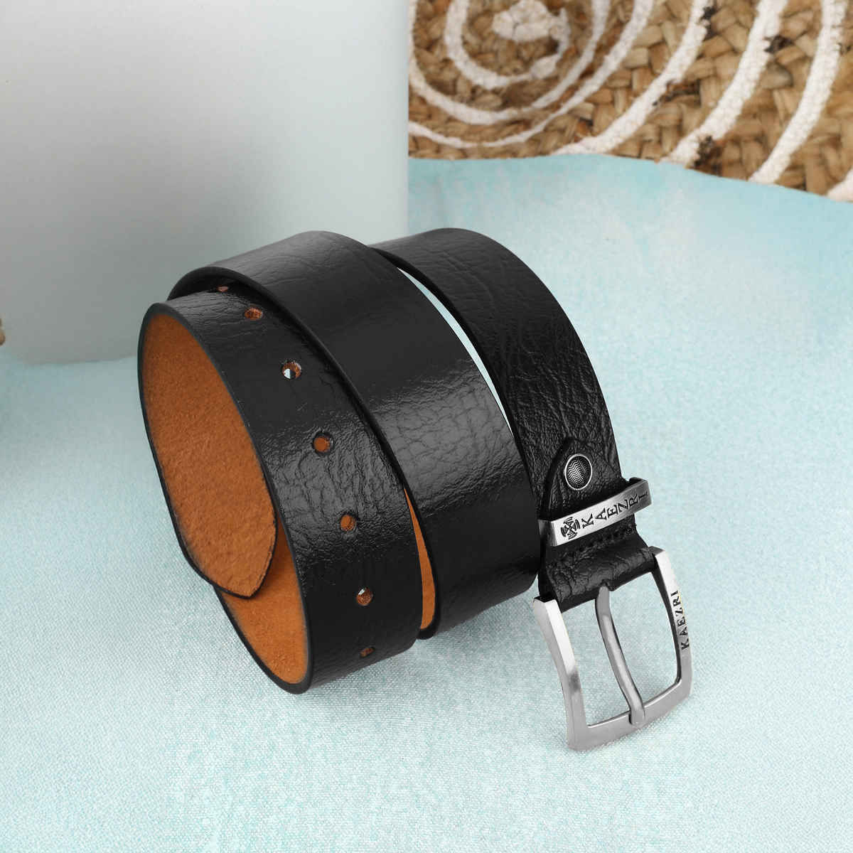 Kaezri Genuine Leather Black Textured Belt for Men | Katablcob - 34