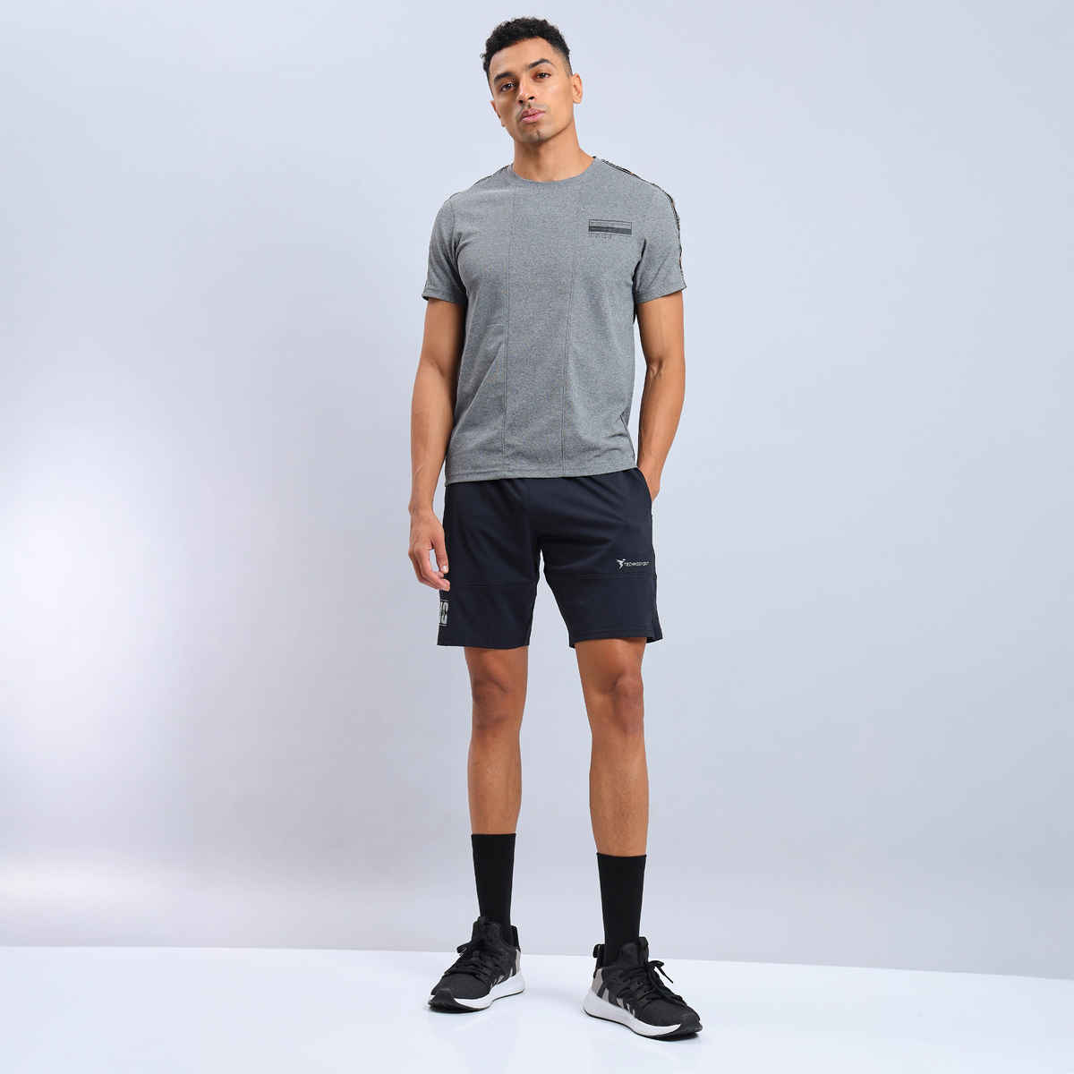 Technosport Men Poly Solid Relax Fit Sports Shorts with ELASTO LITE | Black | XXL