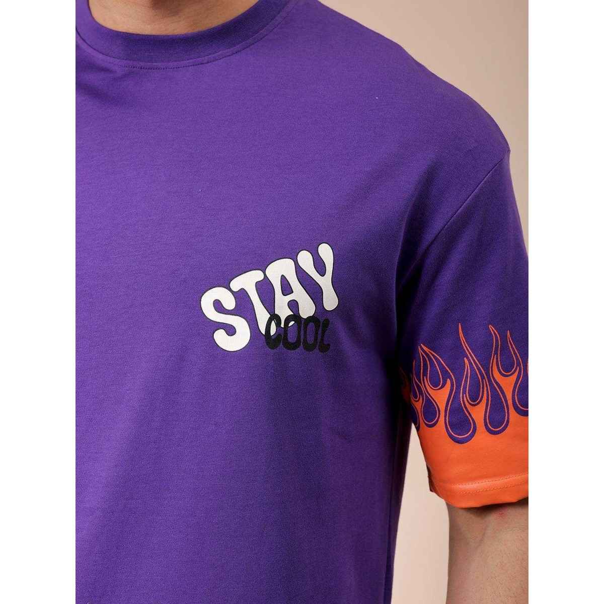 The Indian Garage Co Men's Street Boxy Placement Print T-shirt | 1023-Ktee-174-3 | Dusted Grape - S