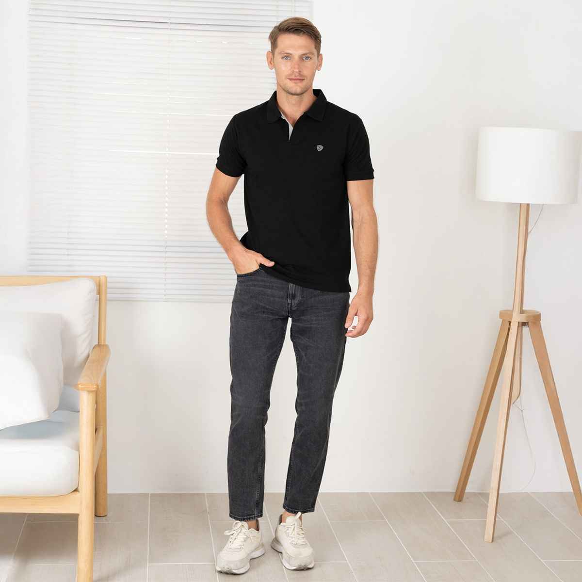 Lux Cozi Men's Solid Cotton Polo T-shirt | Black - M