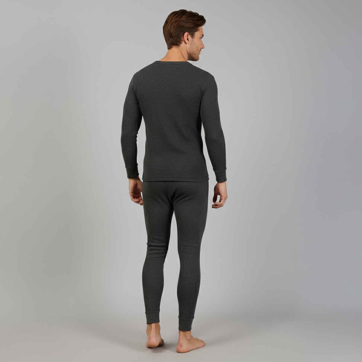 Lux Cozi Men's Heatek Thermal Comfort, Stretchable & Super Warm Set | Black Melange-95