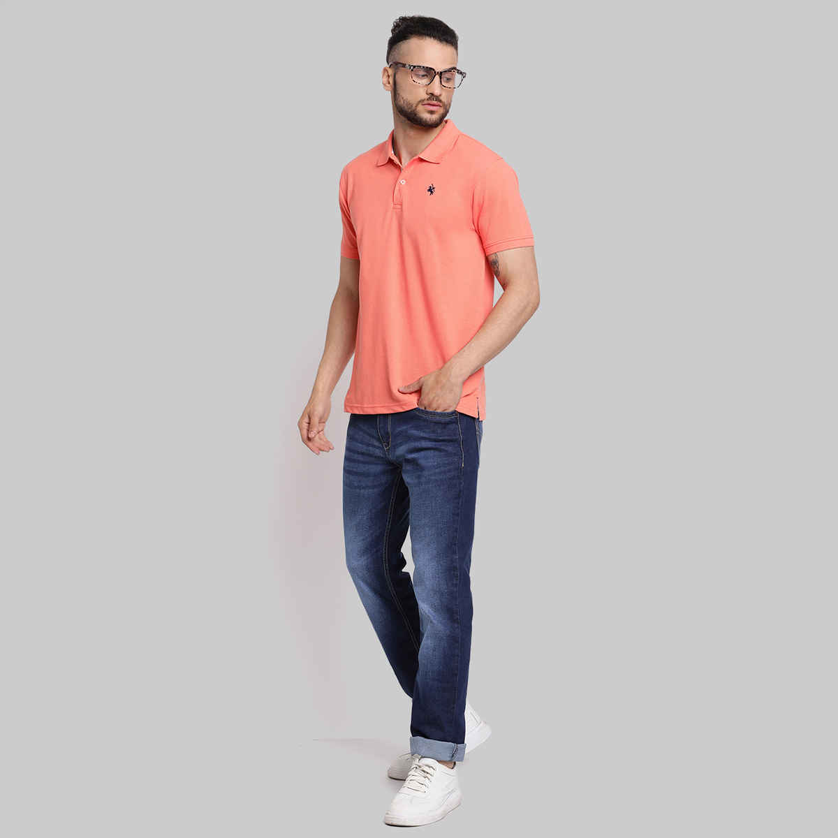 Cantabil Men's Regular Fit Polo Collar Pure Cotton T-shirt | Coral - M