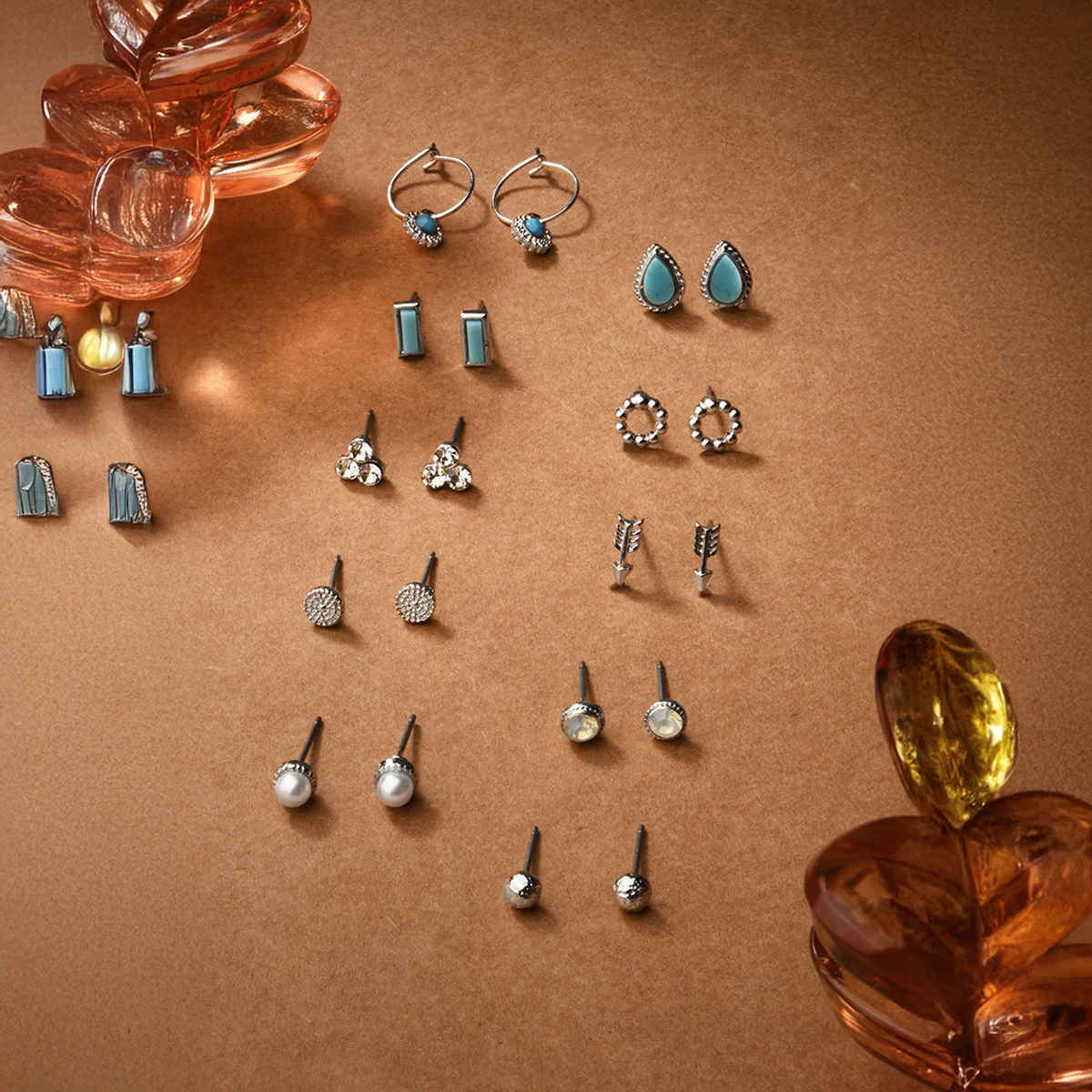 Accessorize London Women's Crystal Stud And Hoop Earrings Set Of 10 - Silver