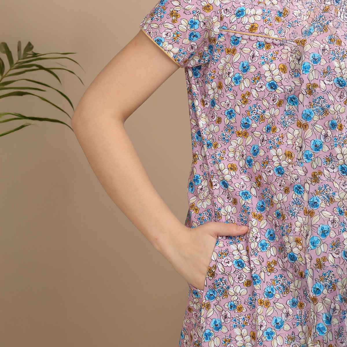 Sweet Dreams Women Floral Print Full Length Night Dress (Rose, M)