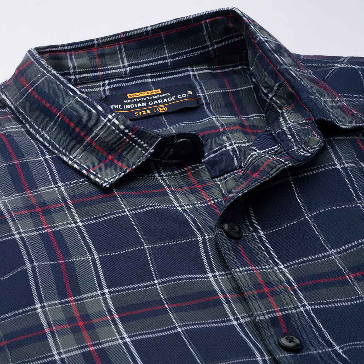 The Indian Garage Co Men's Regular Fit Checkered Casual Shirt | Navy - 2XL