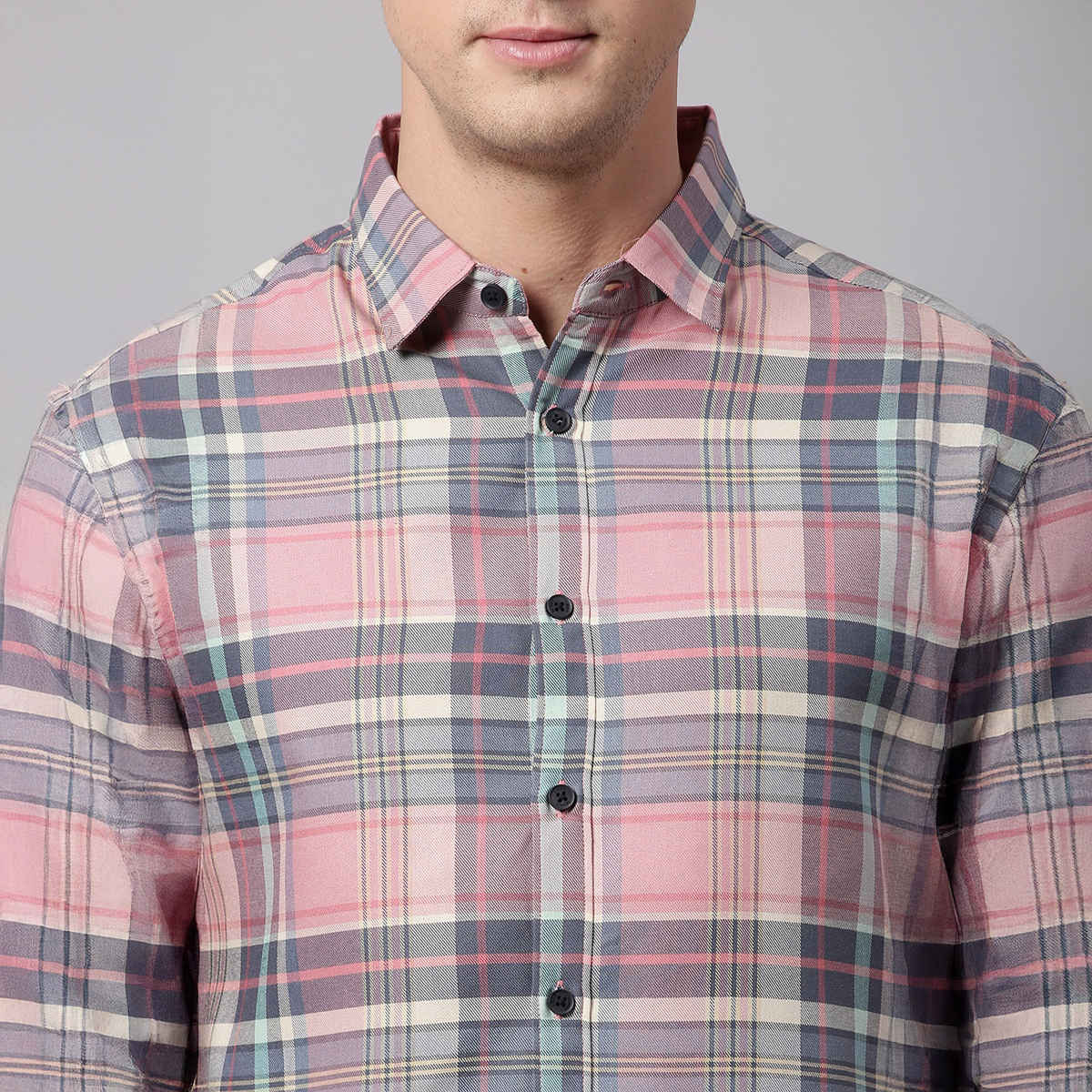 Dennis Lingo Men's Slim Fit Polycotton Casual Shirt | Pink Green | L