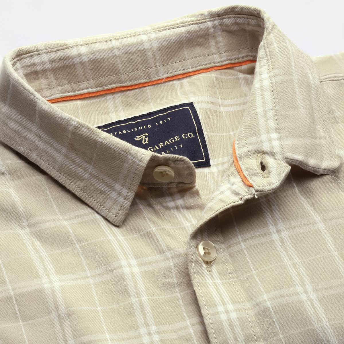 The Indian Garage Co Men's Slim Fit Checkered Casual Shirt | Beige - XL