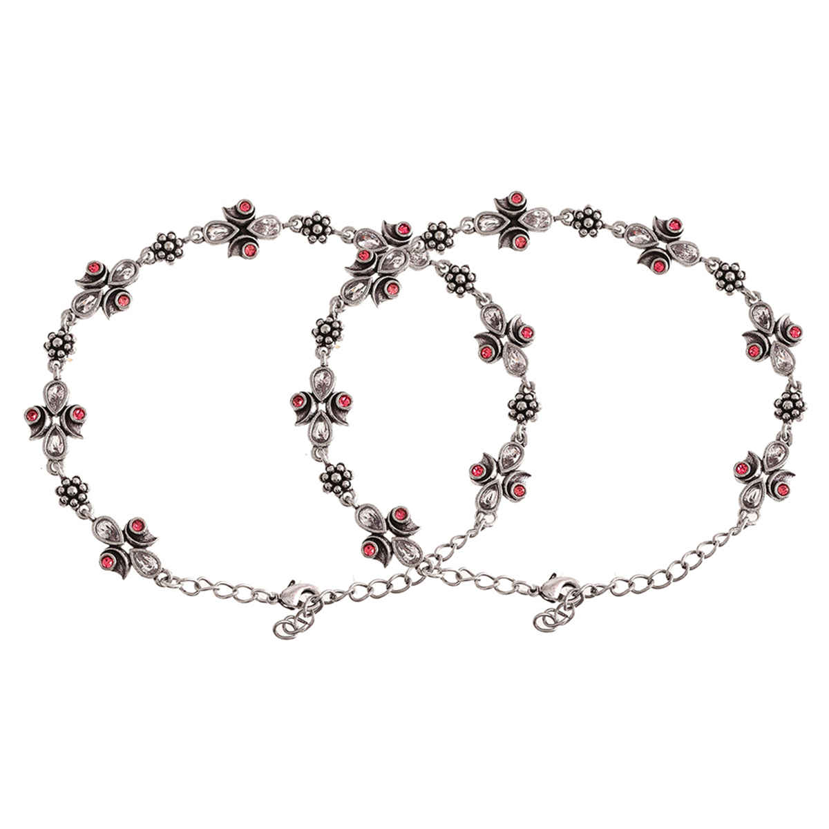Voylla Abharan Silver Plated Pink And White Stones Anklets