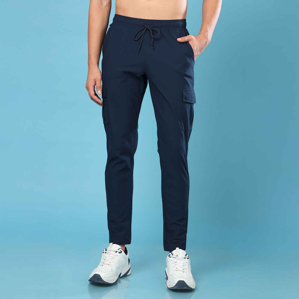 Technosport Men Poly Solid Relax Fit Sports Cargo Trackpants with DURACOOL+ | Navy | 2XL