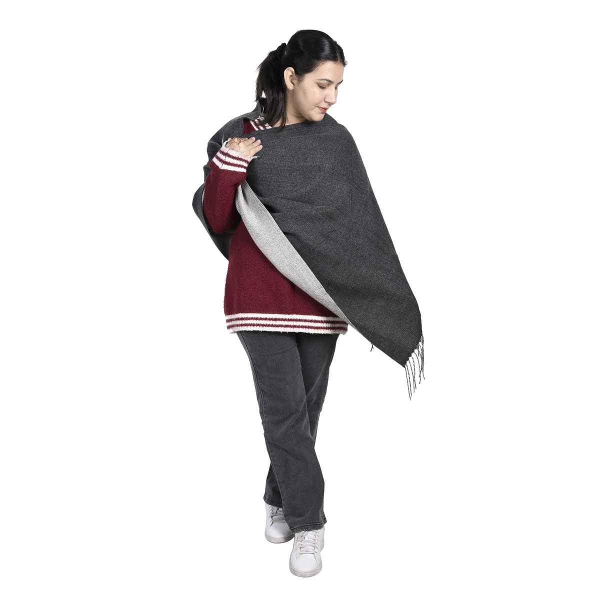 Calvadoss Women's Reversible Solid Stole With Fringed Border | Stl1545 | Black