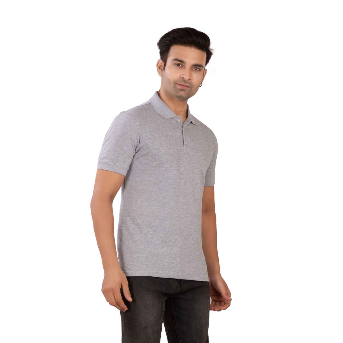 EQL Men's Cotton Solid Lightweight & Breathable Polo T-shirt | Grey Melange - M