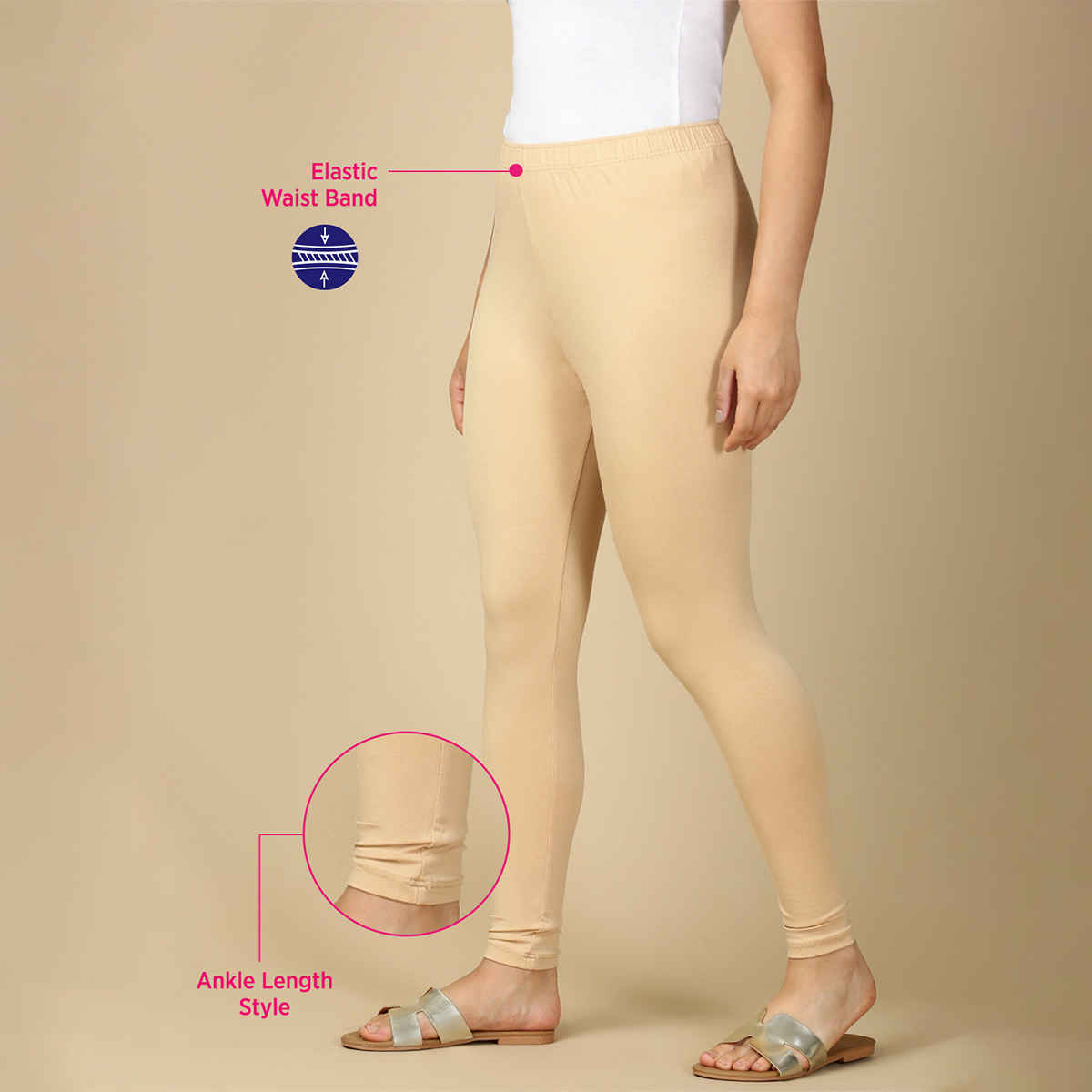 PYNK By Lux Cozi Women Flexi-fit 360 Stretch Ankle Length Premium Cotton Leggings| Skin | Free Size