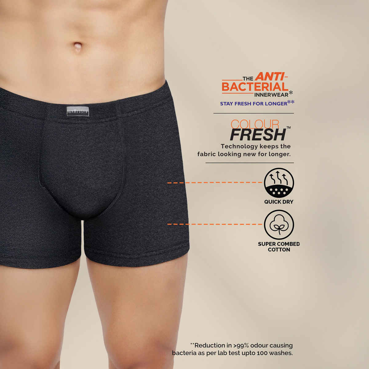 Van Heusen Men Pure Black, Dark Grey,Peat Pack Of 3 Combed Anti Bacterial Boxer Briefs |M