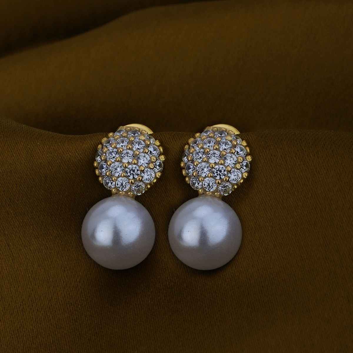 Carlton London 18kt Gold Plated with CZ Dangling Pearl Drop Earring | FJE4814