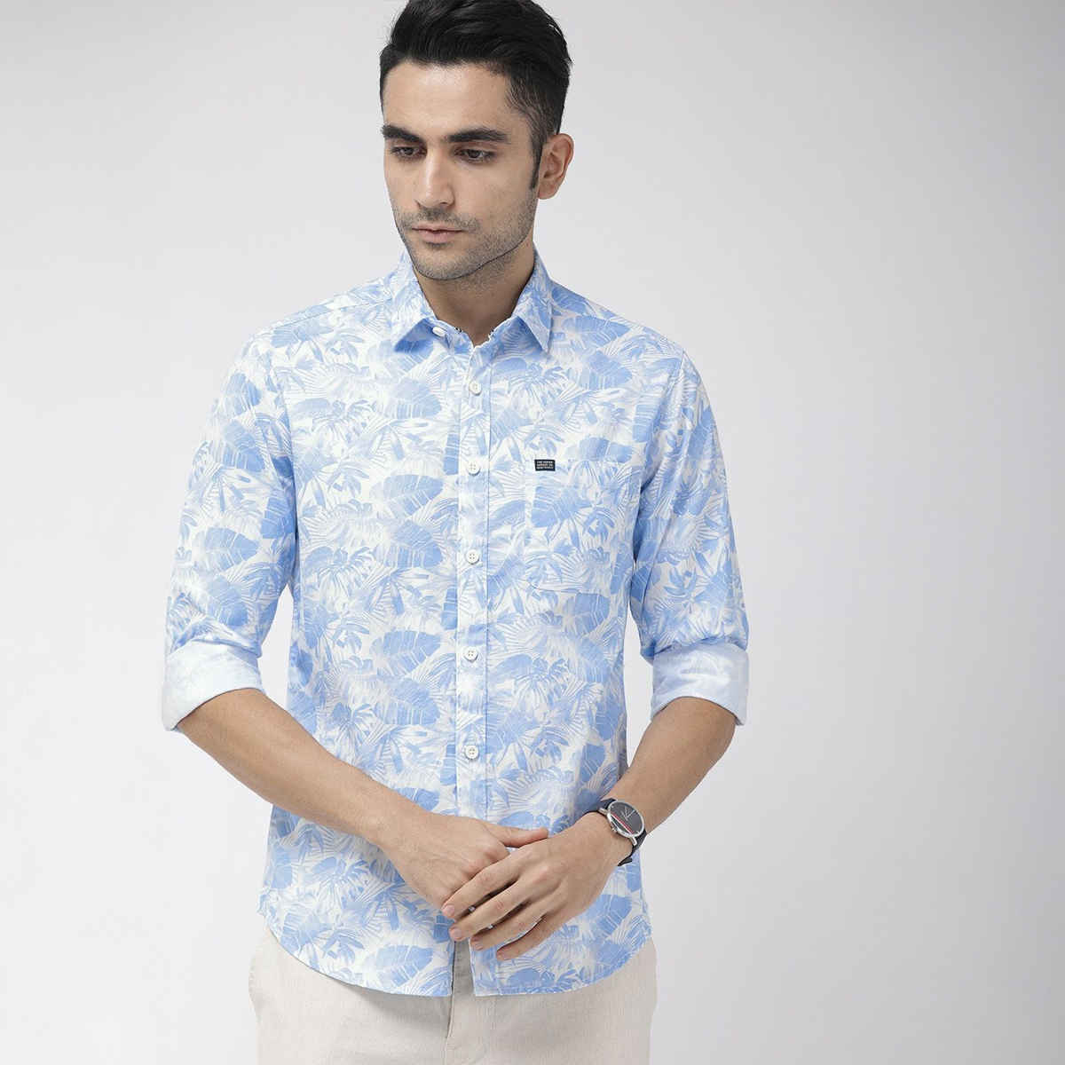 The Indian Garage Co Men's Slim Fit Abstract Print Casual Shirt | Blue - S