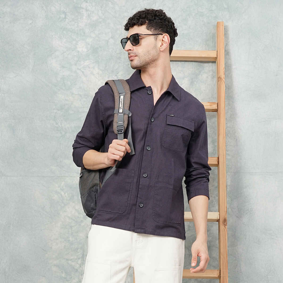 The Indian Garage Co Men's Slim Fit Solid Street Shirt | Grey - XXL