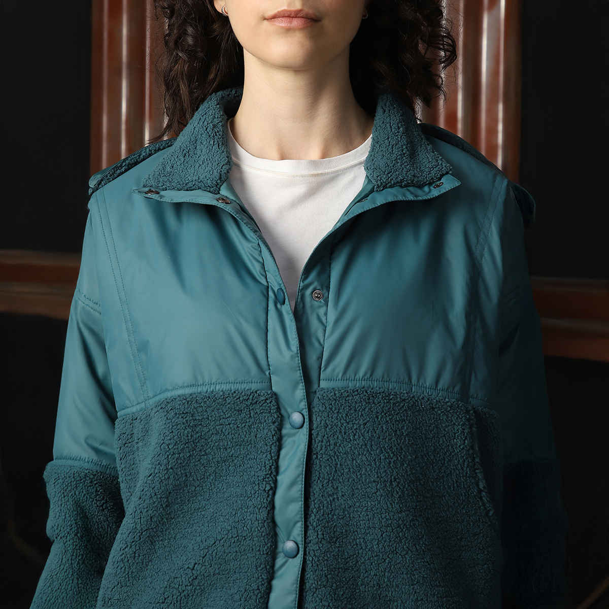 High Star Women's Self Design Shirt Collar Sweatshirt | Teal - S