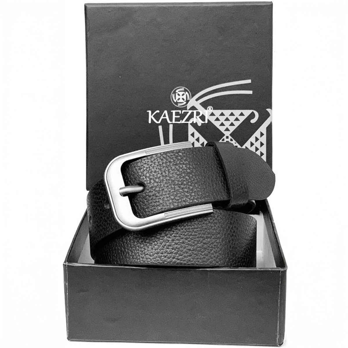 Kaezri Genuine Leather Black Patterned Belt for Men | Lckata - 34