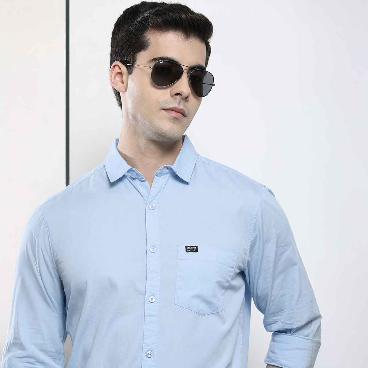 The Indian Garage Co Men's Slim Fit Solid Casual Shirt | Blue - 2XL