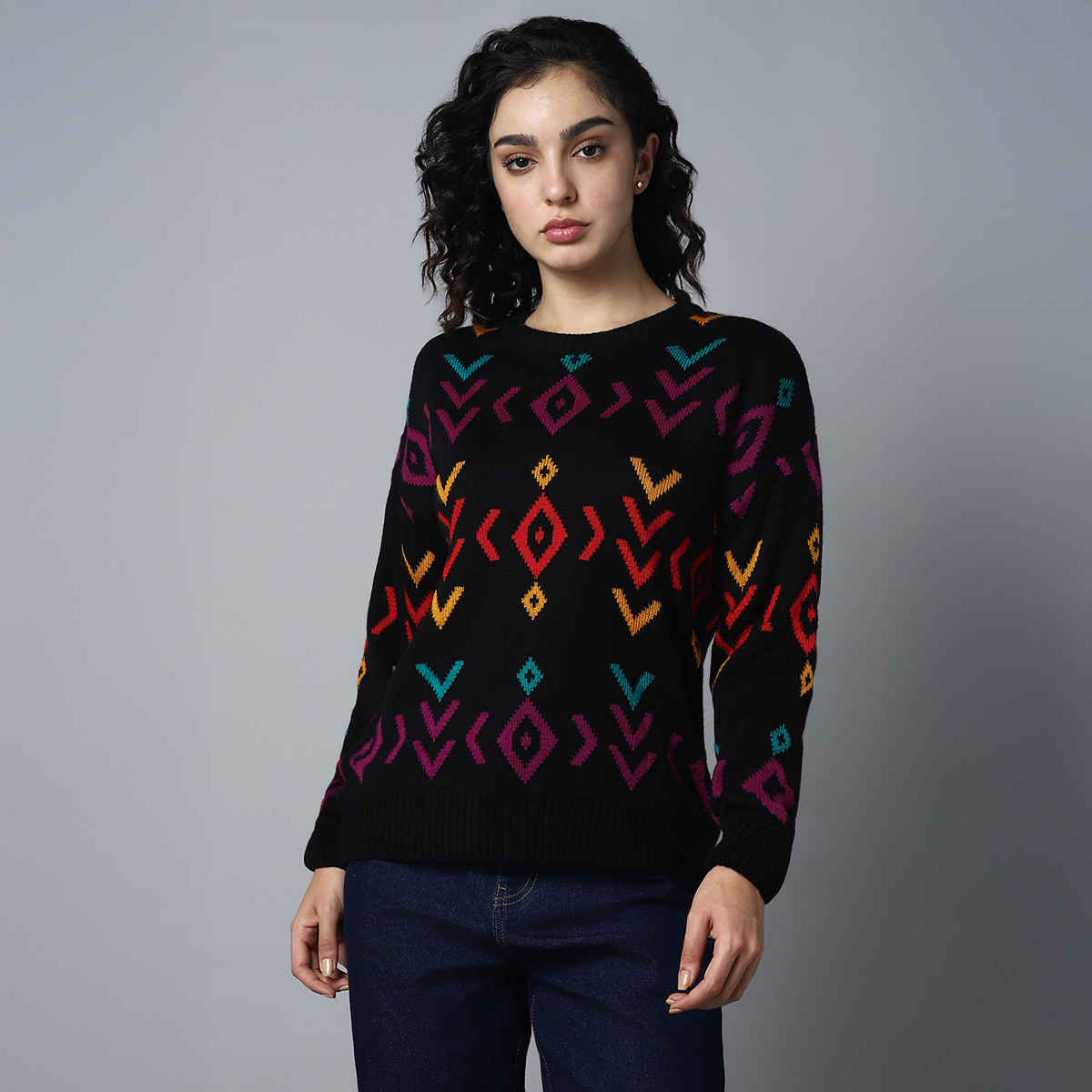 High Star Women's Geometric Printed Pullover | Black - M