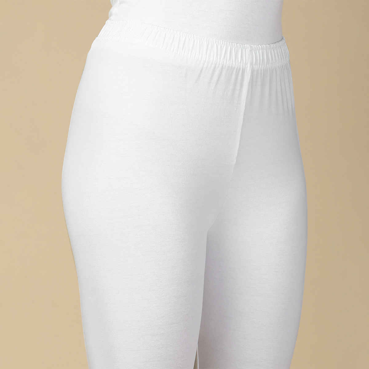 PYNK By Lux Cozi Flexi-Fit 360 Stretch Ankle Length Premium Cotton Leggings | White|Free Size