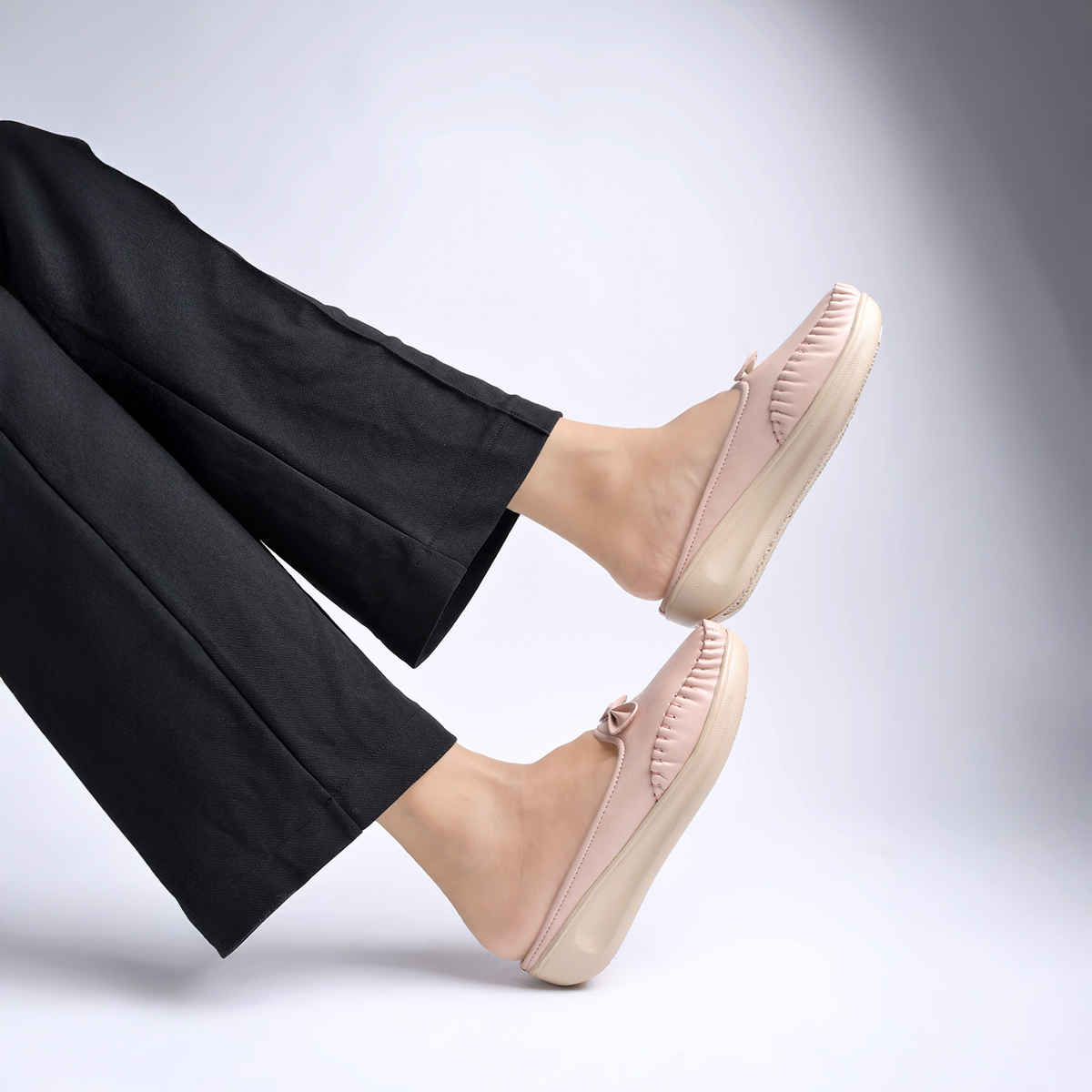 Shoetopia Upper Bow Detailed Peach Slip-On Loafers For Women | UK 5