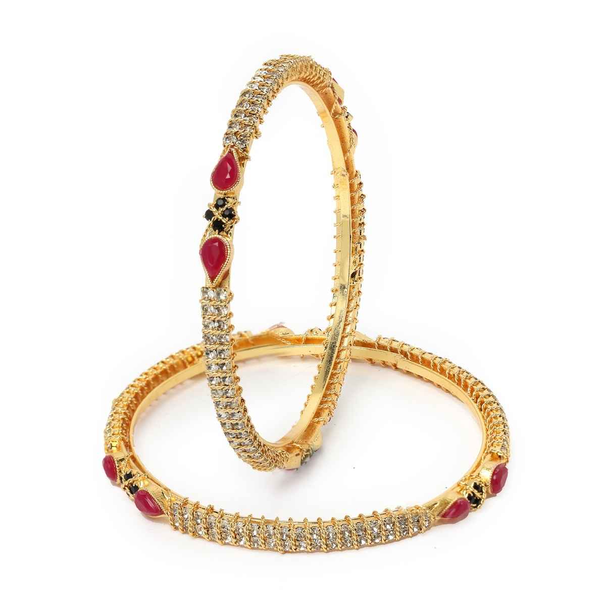 Sukkhi Gold Plated Red & Green Color White Thin Bracelet Bangle Set Jewellery for Women - 2.6