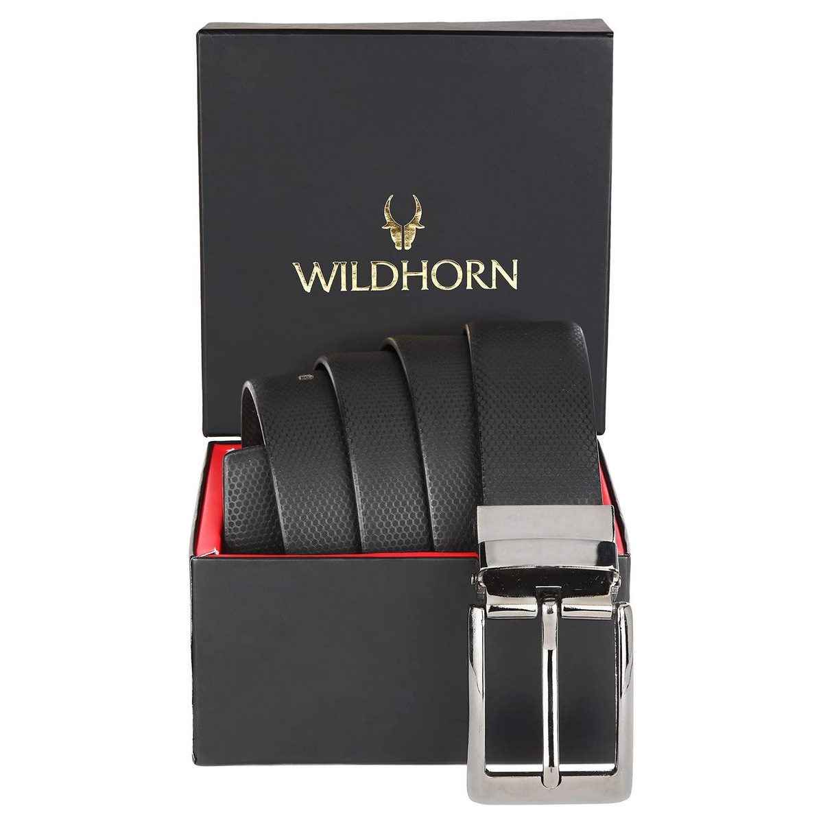 Wildhorn Men's Textured Genuine Leather Leather Belt | Black and Brown - 46 Inches