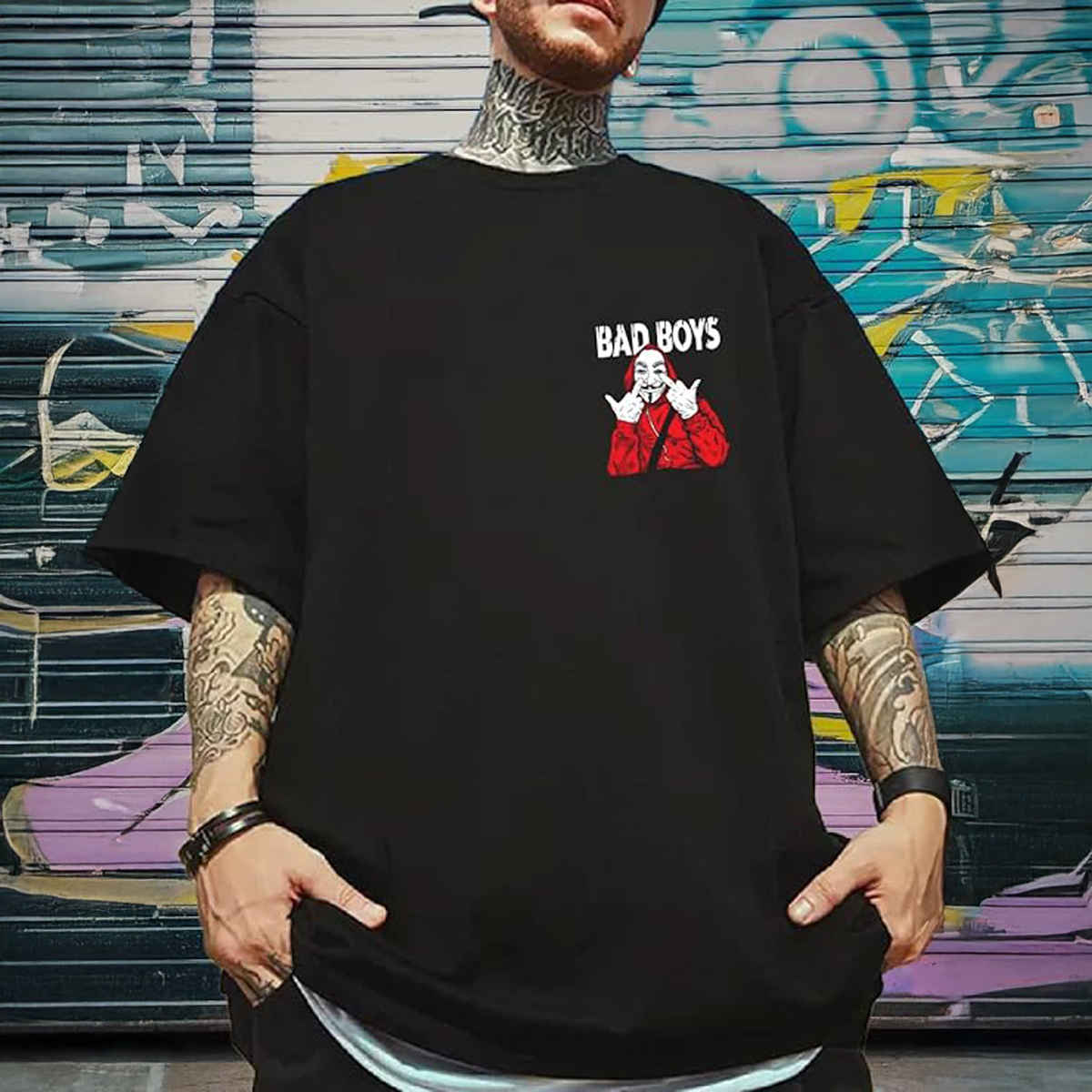 BENNY BROOKS Men's Round Neck half sleeve Oversized T-shirt |AA(ARN)BLACK117 | Black - XL