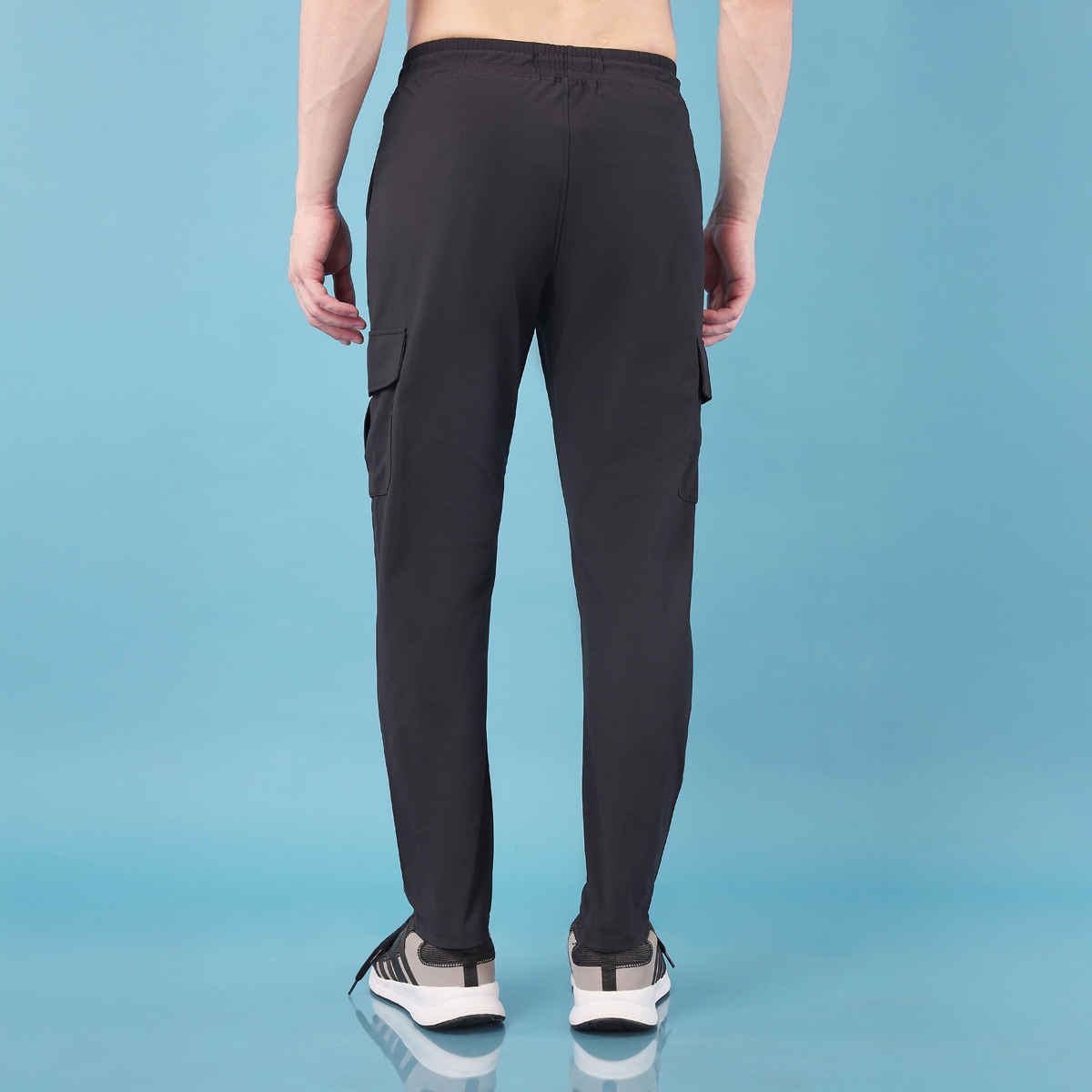 Technosport Men Poly Solid Relax Fit Sports Cargo Trackpants with DURACOOL+ | Black | XL