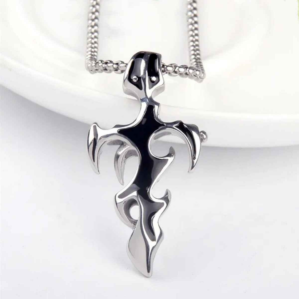 Fashion Frill Men's Flame Cross Pendant Chain Silver Onesize