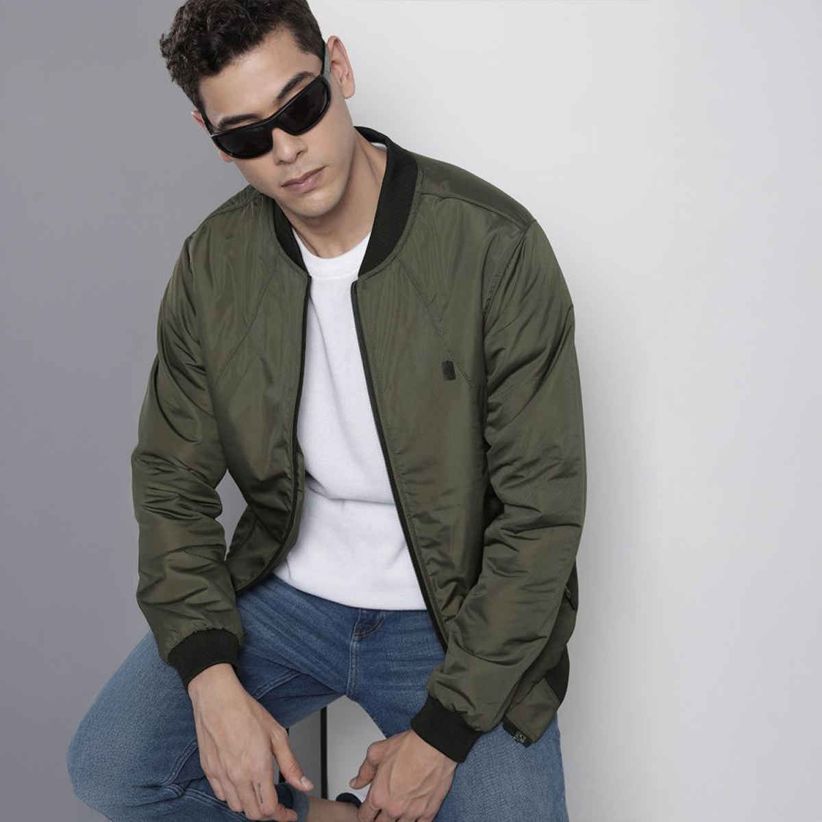 The Indian Garage Co Men's Slim Solid Jacket | Olive - L