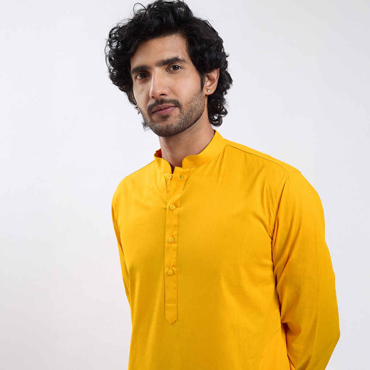 Vastramay Men's Cotton Blend Kurta | Yellow - XL