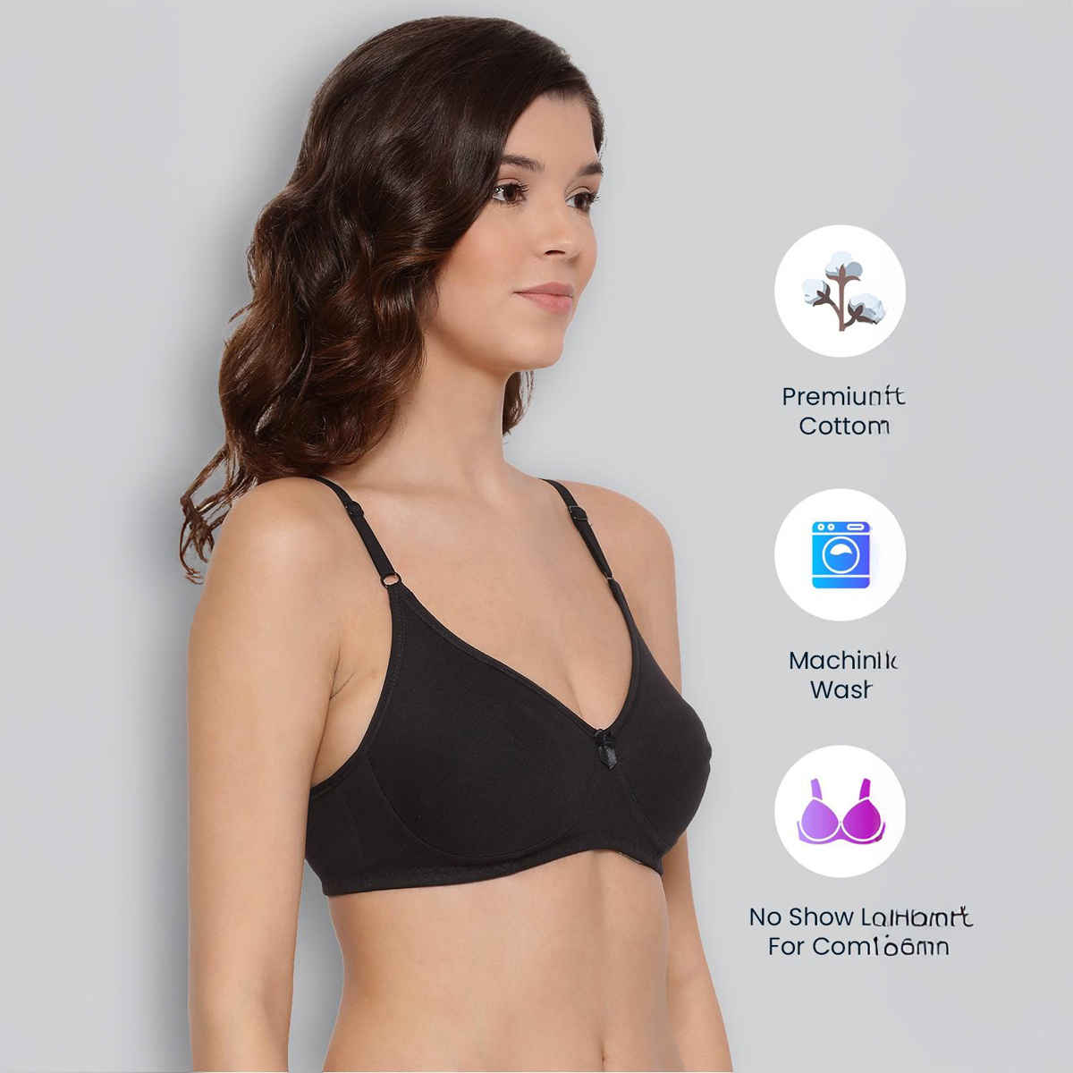 Lyra Women's Bra Non Padded Daily Wear Comfortable | Black - 34B