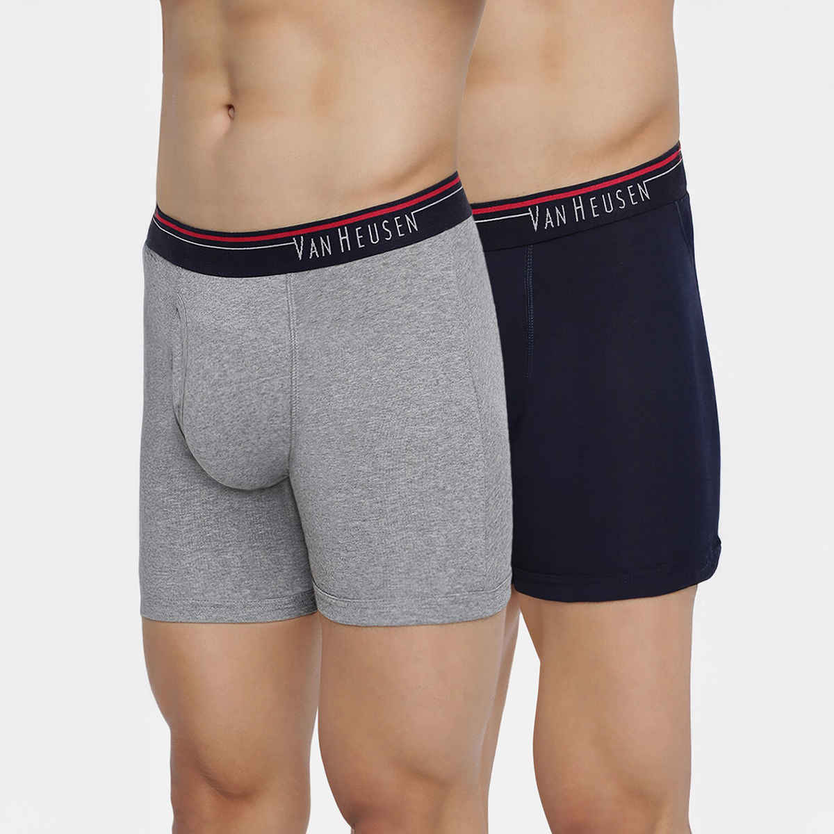 Van Heusen Apparel Men's Solid Anti Bacterial & Colour Fresh Boxer Brief Dark Navy and Grey - L