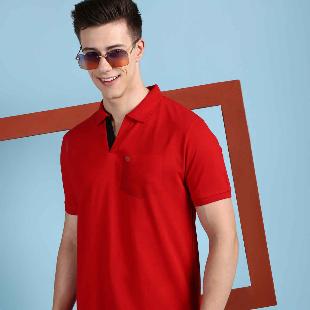 Lux Cozi Men's Solid Cotton Polo T-shirt with Pocket | Red - XL